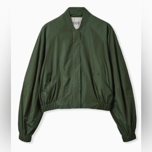 COS Women's Voluminous Balloon Sleeves Cropped Olive Green Bomber Jacket Size4